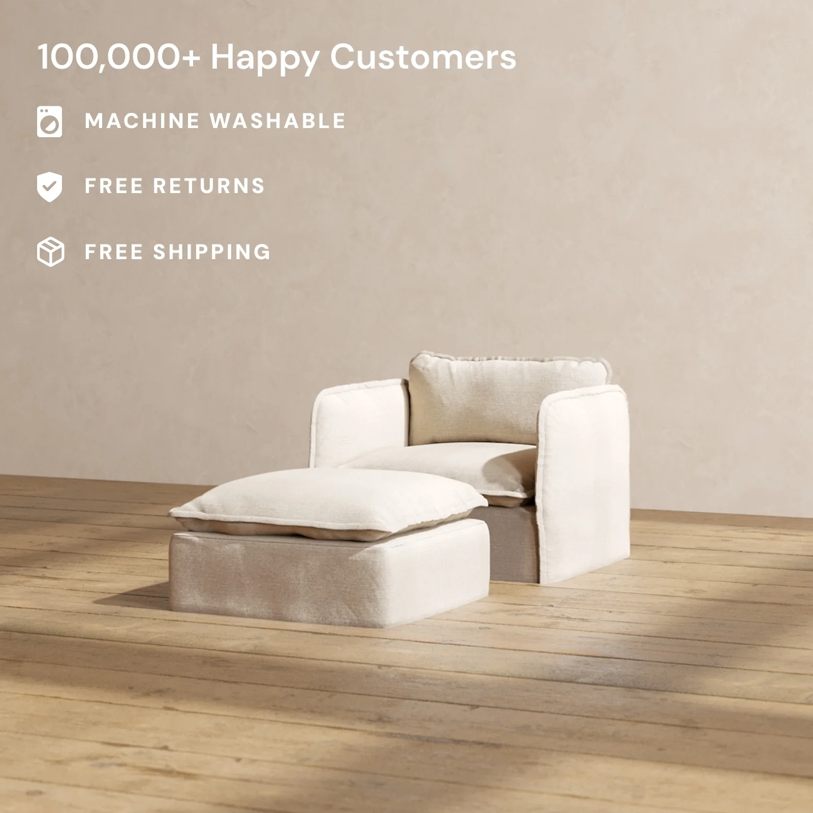 Slipcover Only - Modular Washable Armchair + Ottoman in Oat - Image 2
