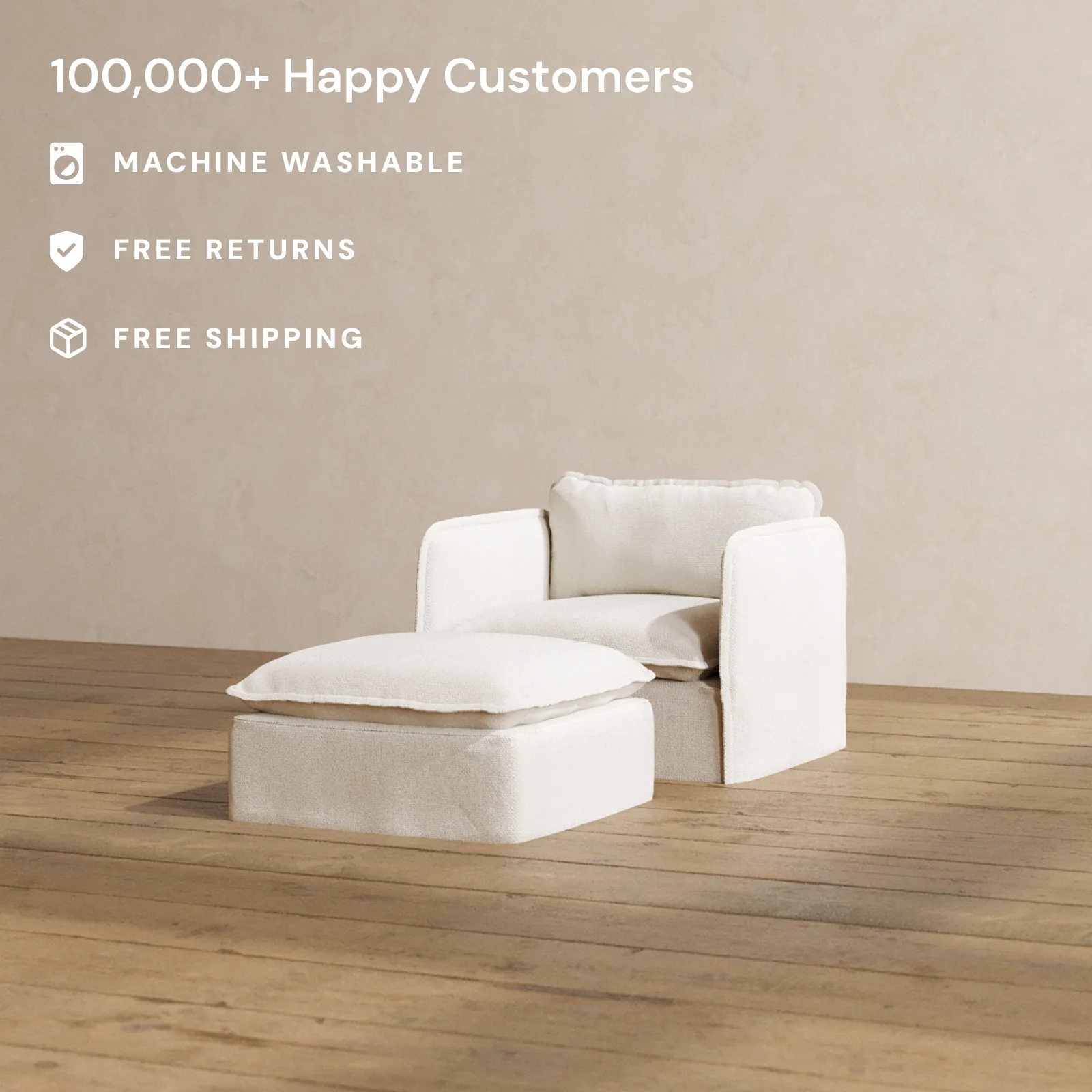 Slipcover Only - Modular Washable Armchair + Ottoman in Powder - Image 2