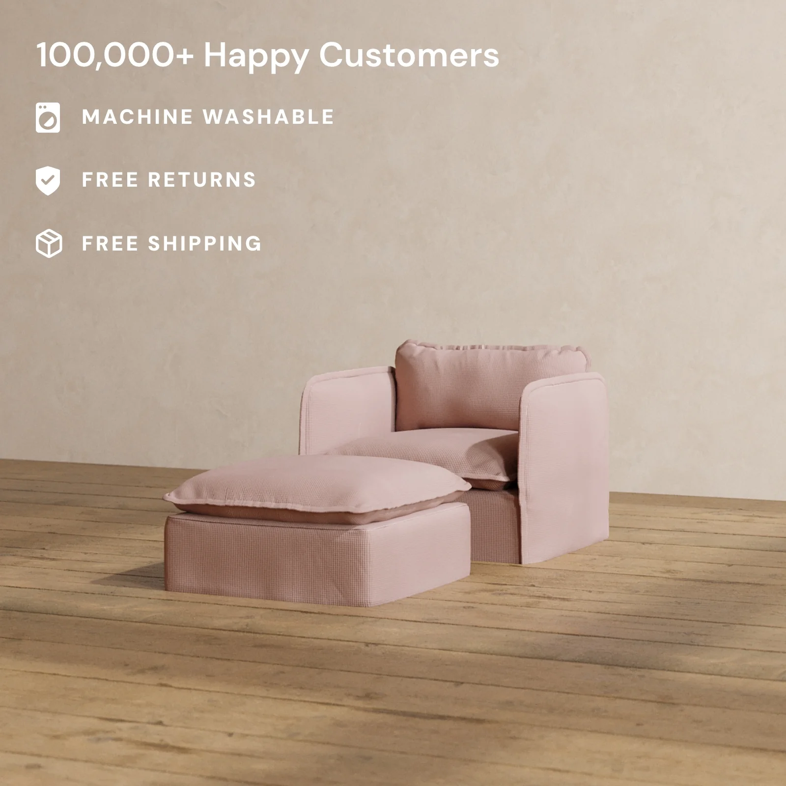 Slipcover Only - Modular Washable Armchair + Ottoman in Sakura - Image 2