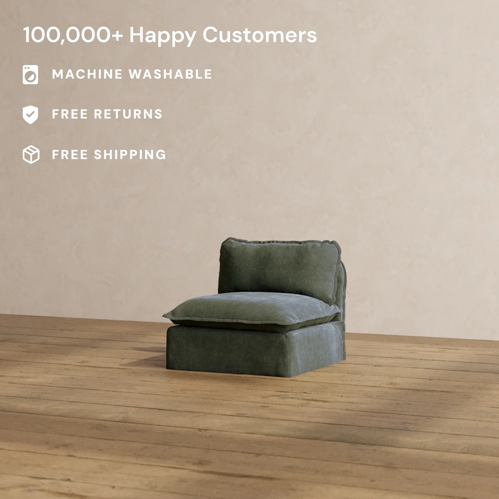 Slipcover Only - Modular Washable Armless Chair in Olivine - Image 2