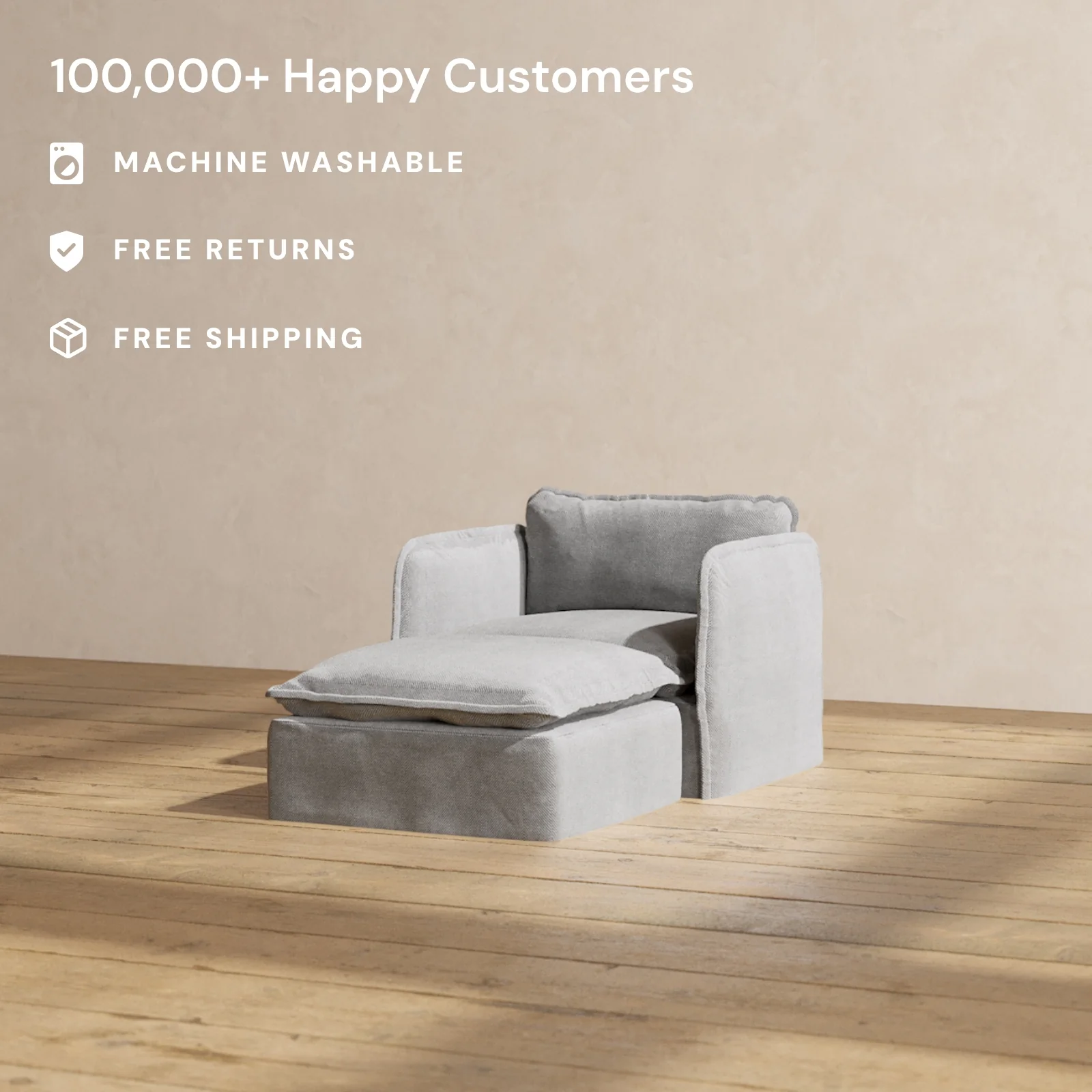 Slipcover Only - Modular Washable Chaise Armchair in Ash - Image 2