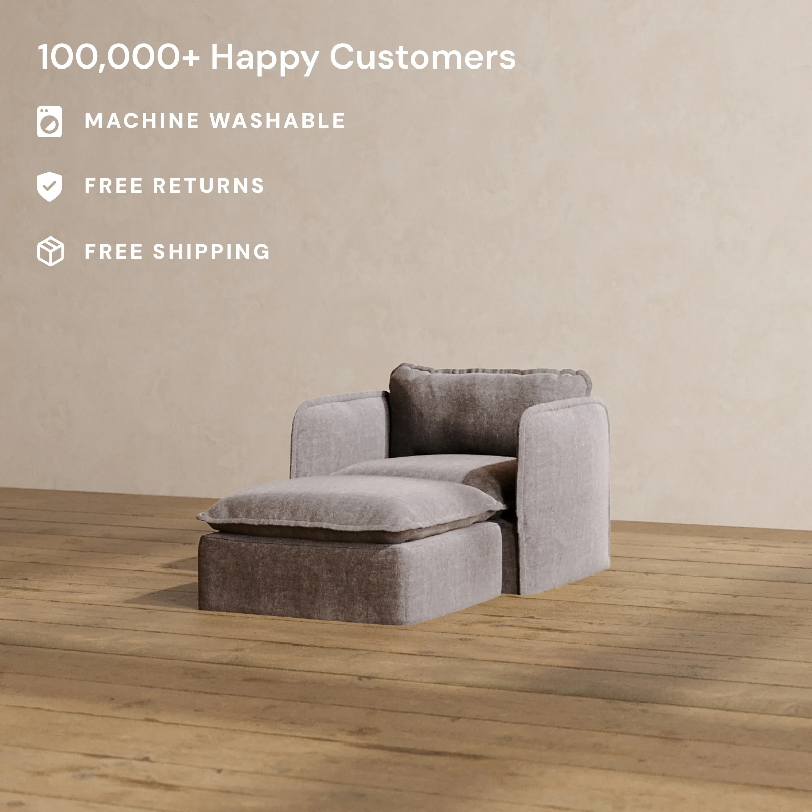 Slipcover Only - Modular Washable Chaise Armchair in Caviar - Image 2