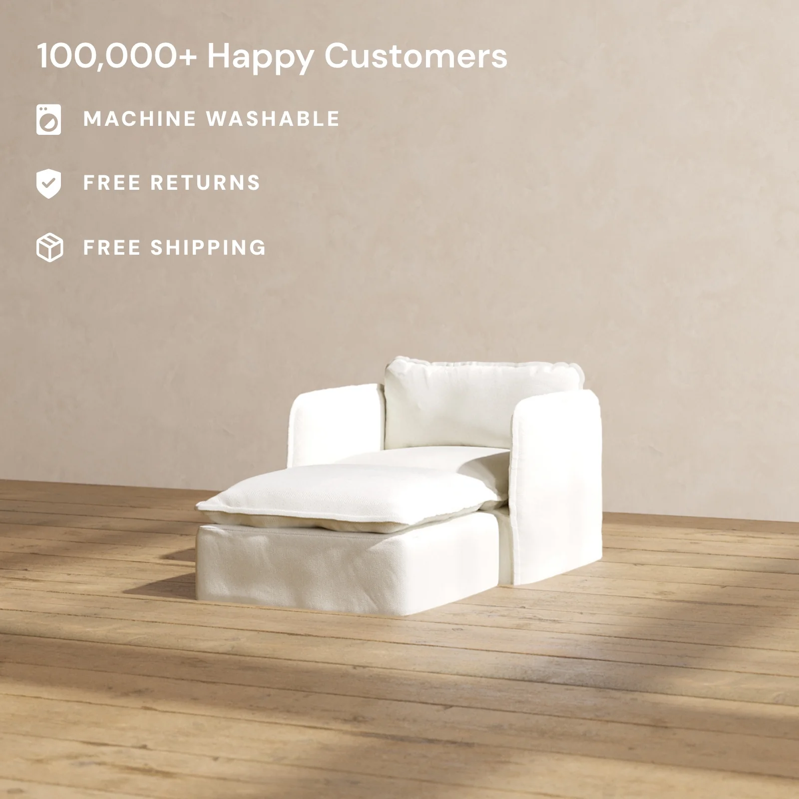 Slipcover Only - Modular Washable Chaise Armchair in Eggshell - Image 2