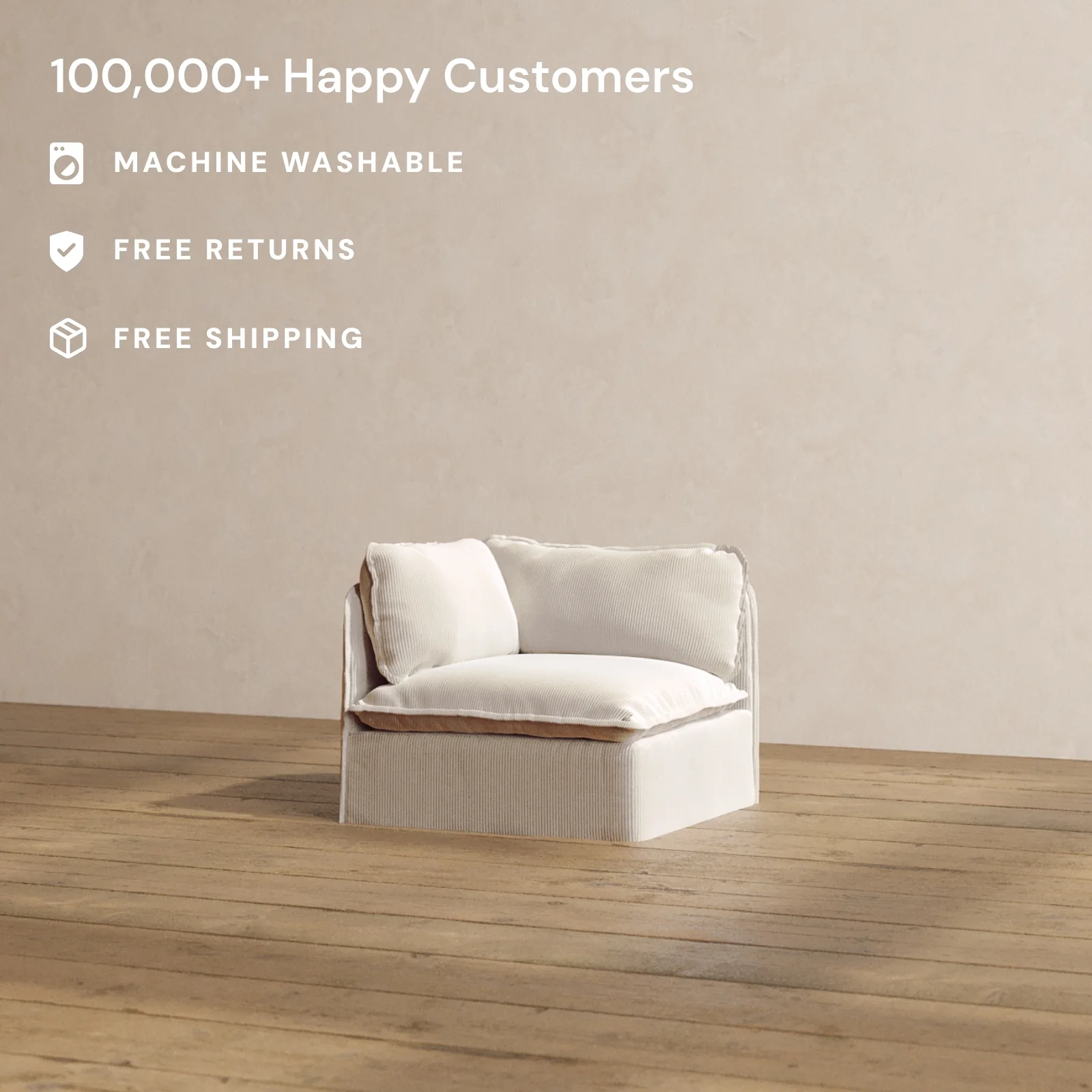 Slipcover Only - Modular Washable End Chair - Left in Milk - Image 2