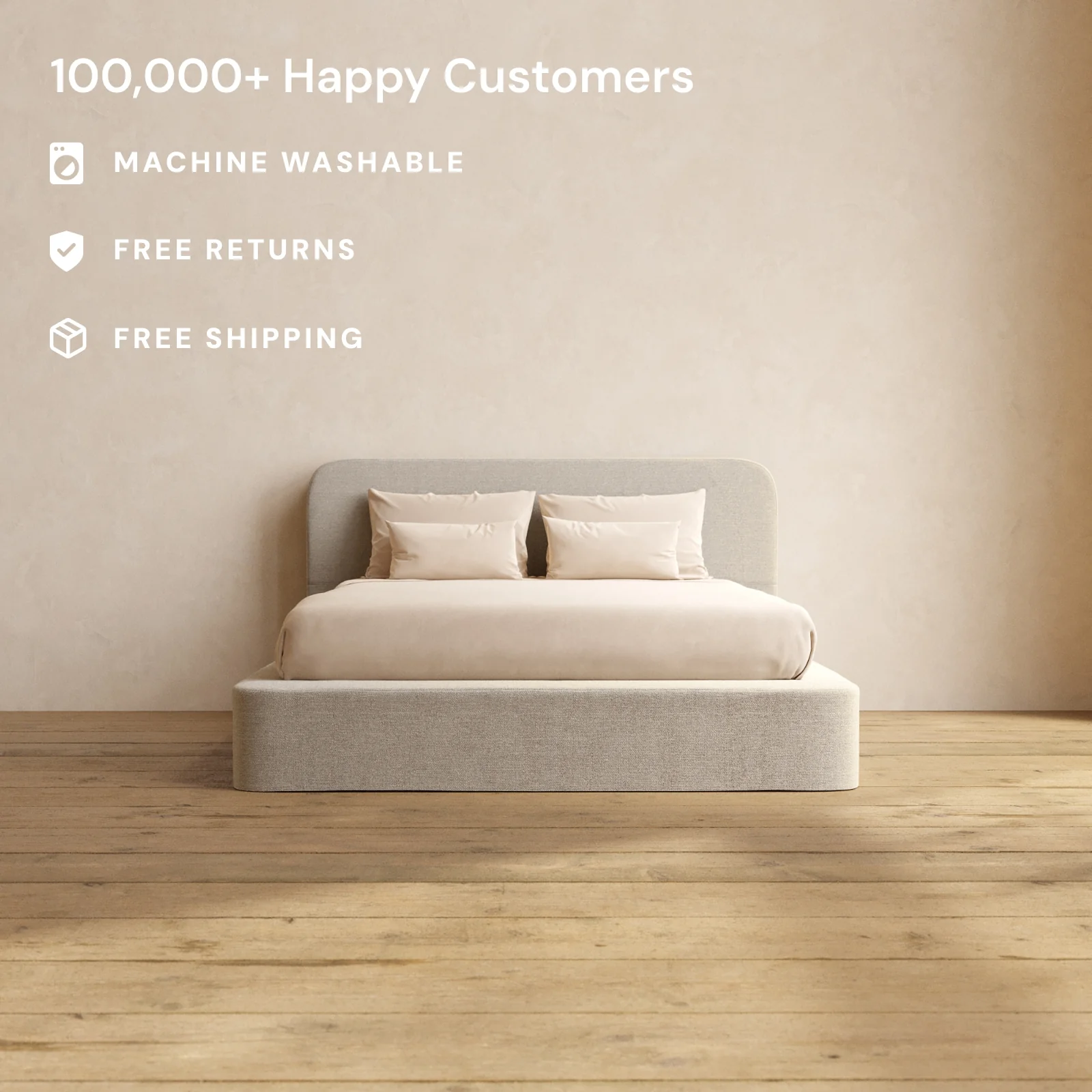 Slipcover Only - Queen Upholstered Platform Bed + Headboard | Blended Weave in Oat - Image 2