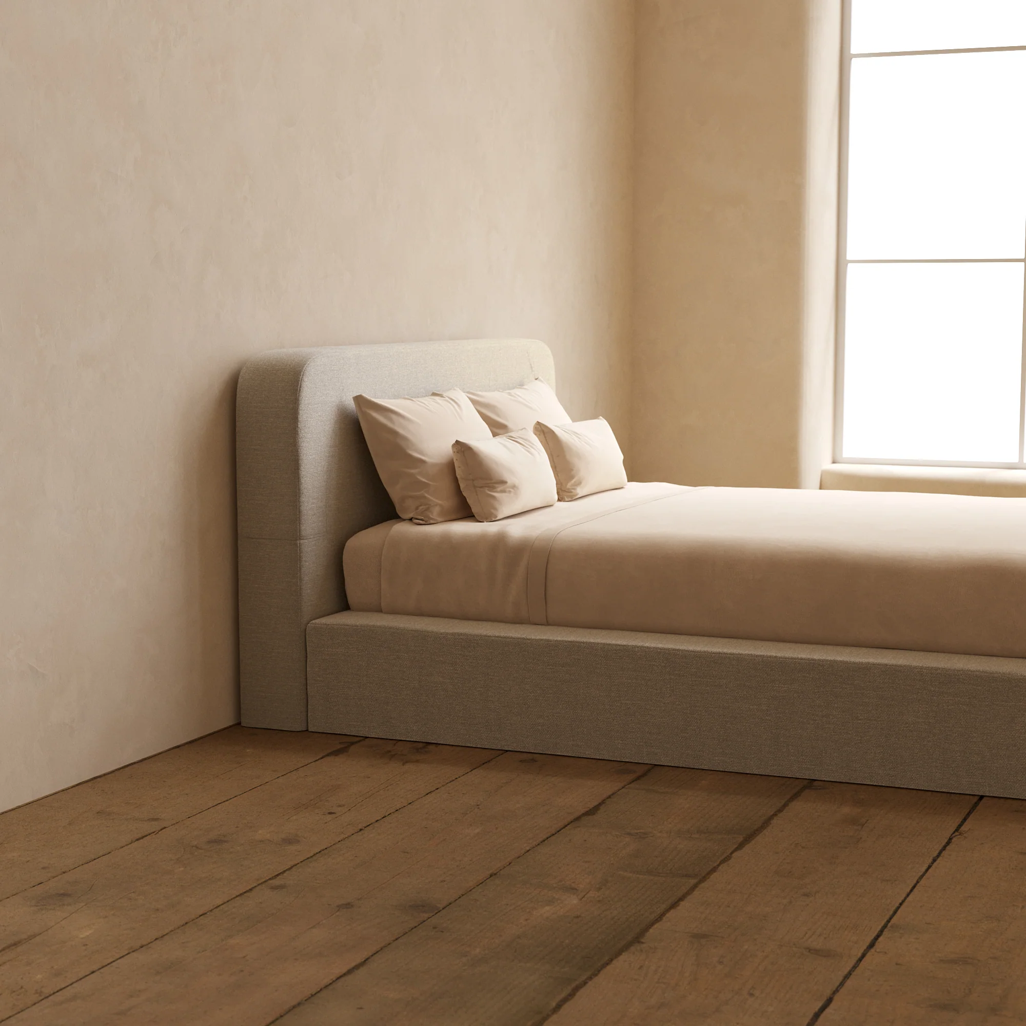 Slipcover Only - Queen Upholstered Platform Bed + Headboard | Blended Weave in Oat - Image 5