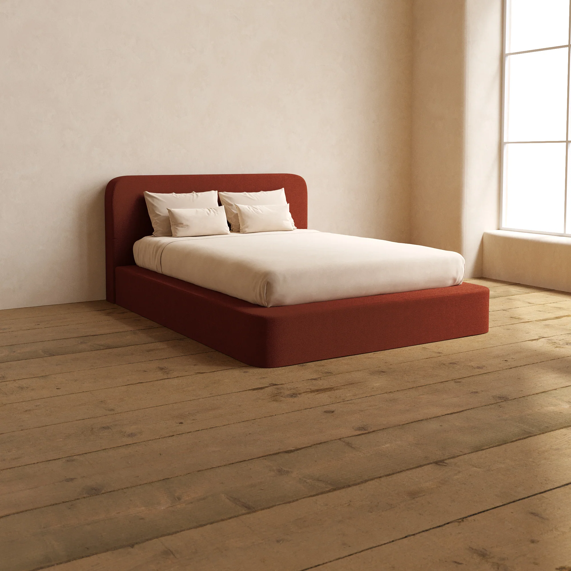 Slipcover Only - Queen Upholstered Platform Bed + Headboard | Knit Velvet in Rust