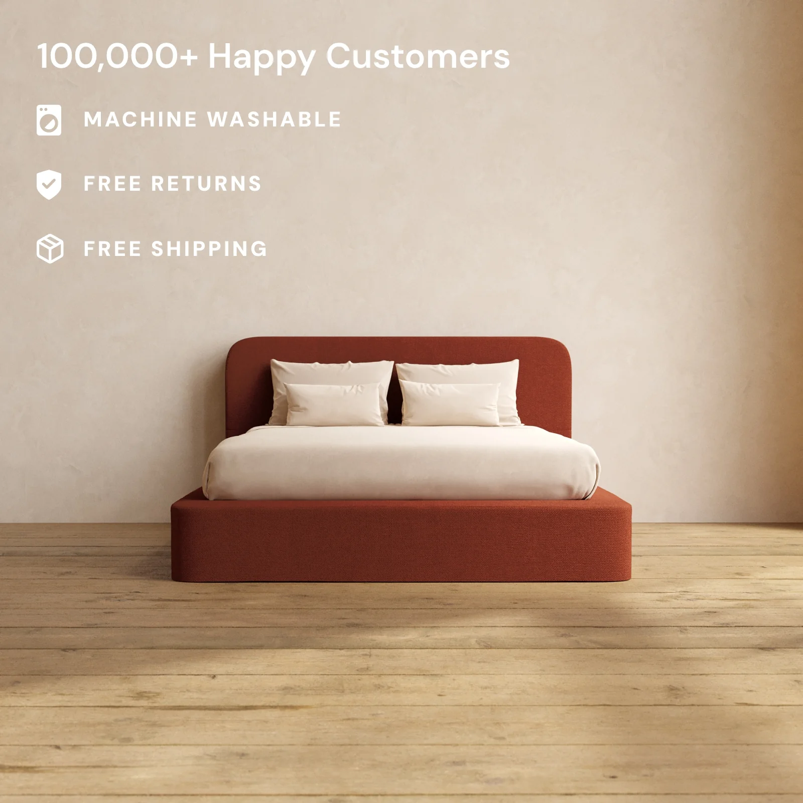 Slipcover Only - Queen Upholstered Platform Bed + Headboard | Knit Velvet in Rust - Image 2