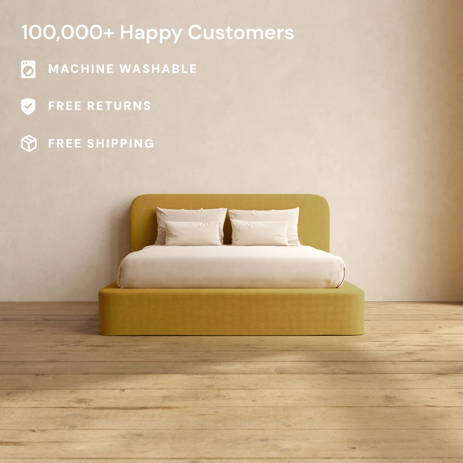 Slipcover Only - Queen Upholstered Platform Bed + Headboard | Mizu Weave in Kiiro - Image 2