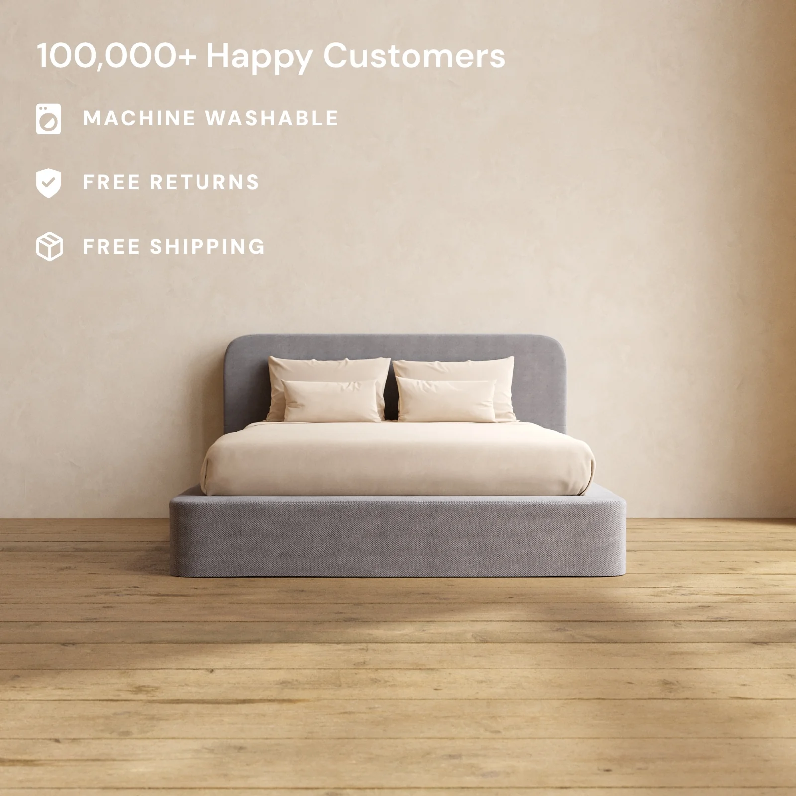 Slipcover Only - Queen Upholstered Platform Bed + Headboard | Plush Weave in Ash - Image 2