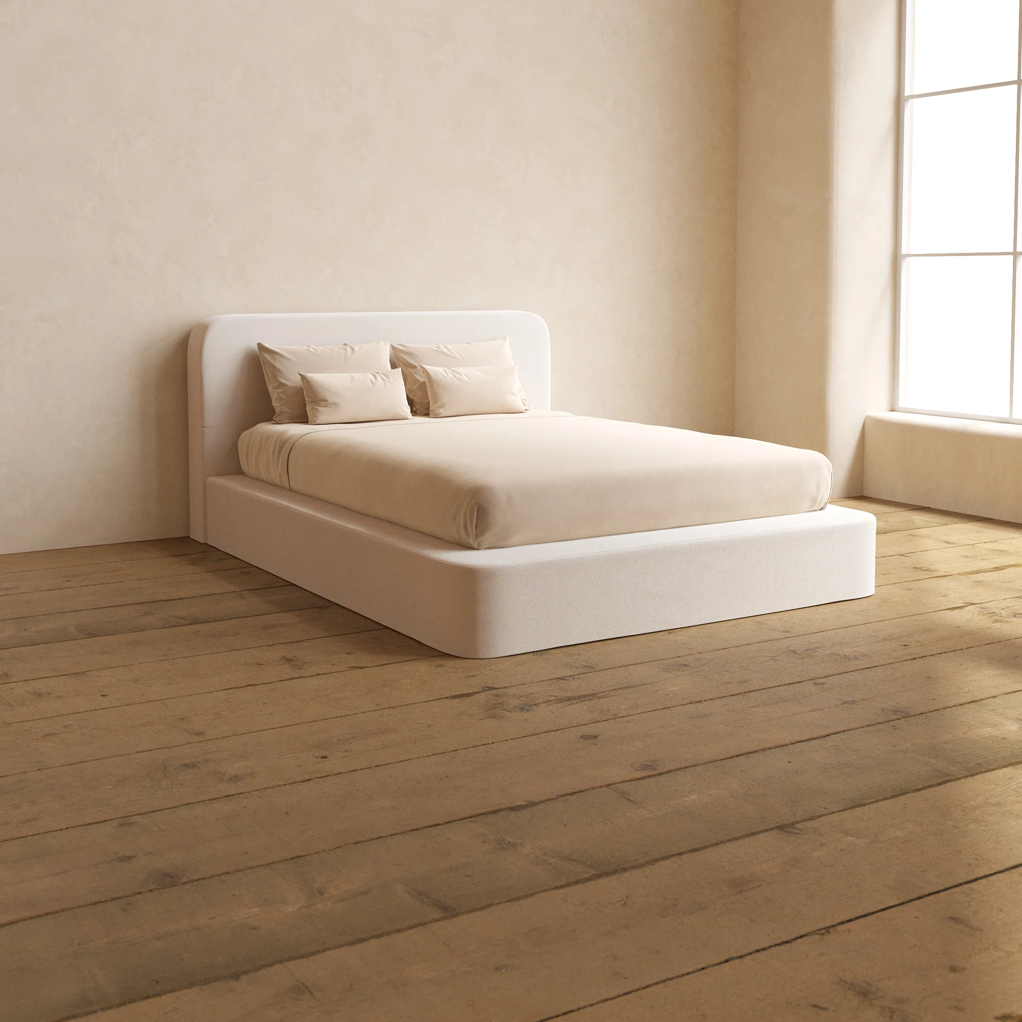 Slipcover Only - Queen Upholstered Platform Bed + Headboard | Plush Weave in Eggshell