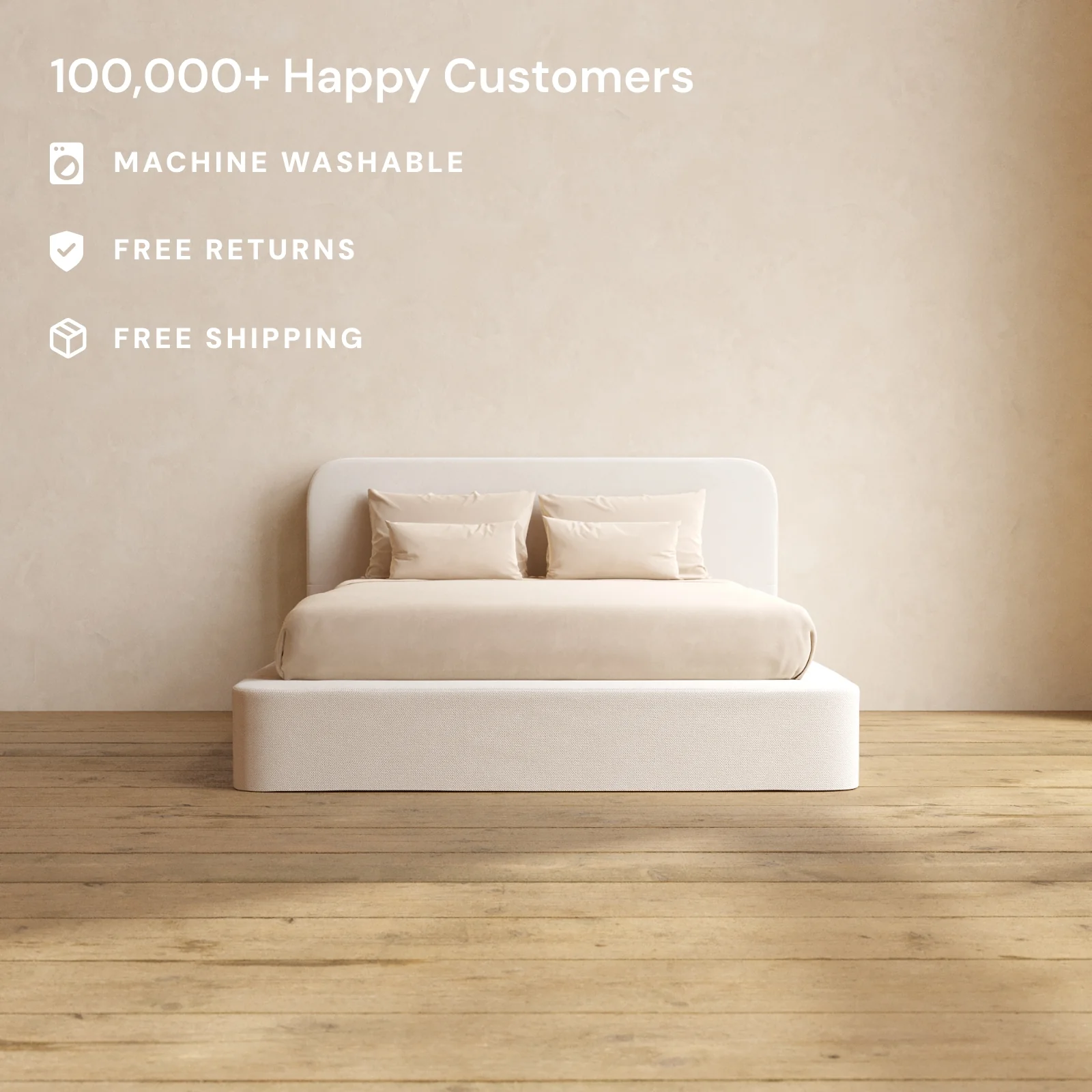 Slipcover Only - Queen Upholstered Platform Bed + Headboard | Plush Weave in Eggshell - Image 2