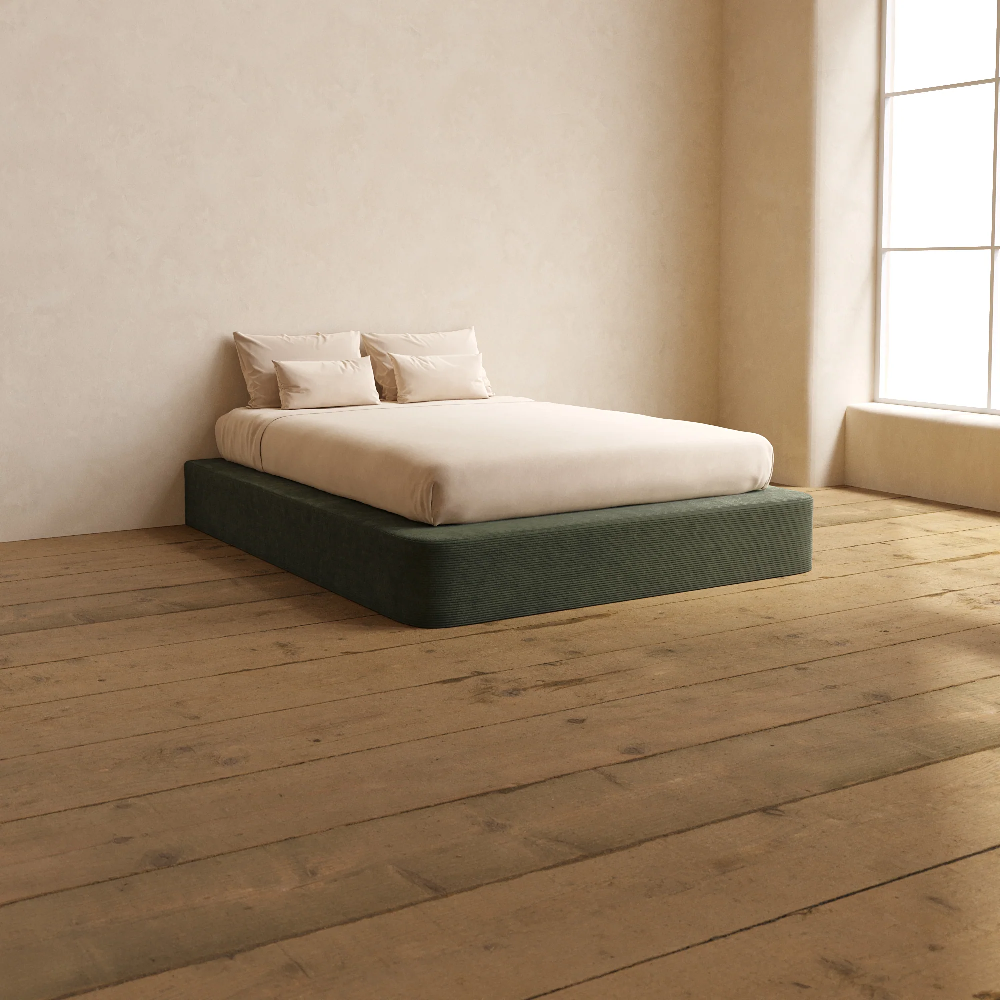 Slipcover Only - Queen Upholstered Platform Bed | Luxe Corduroy in Olivine