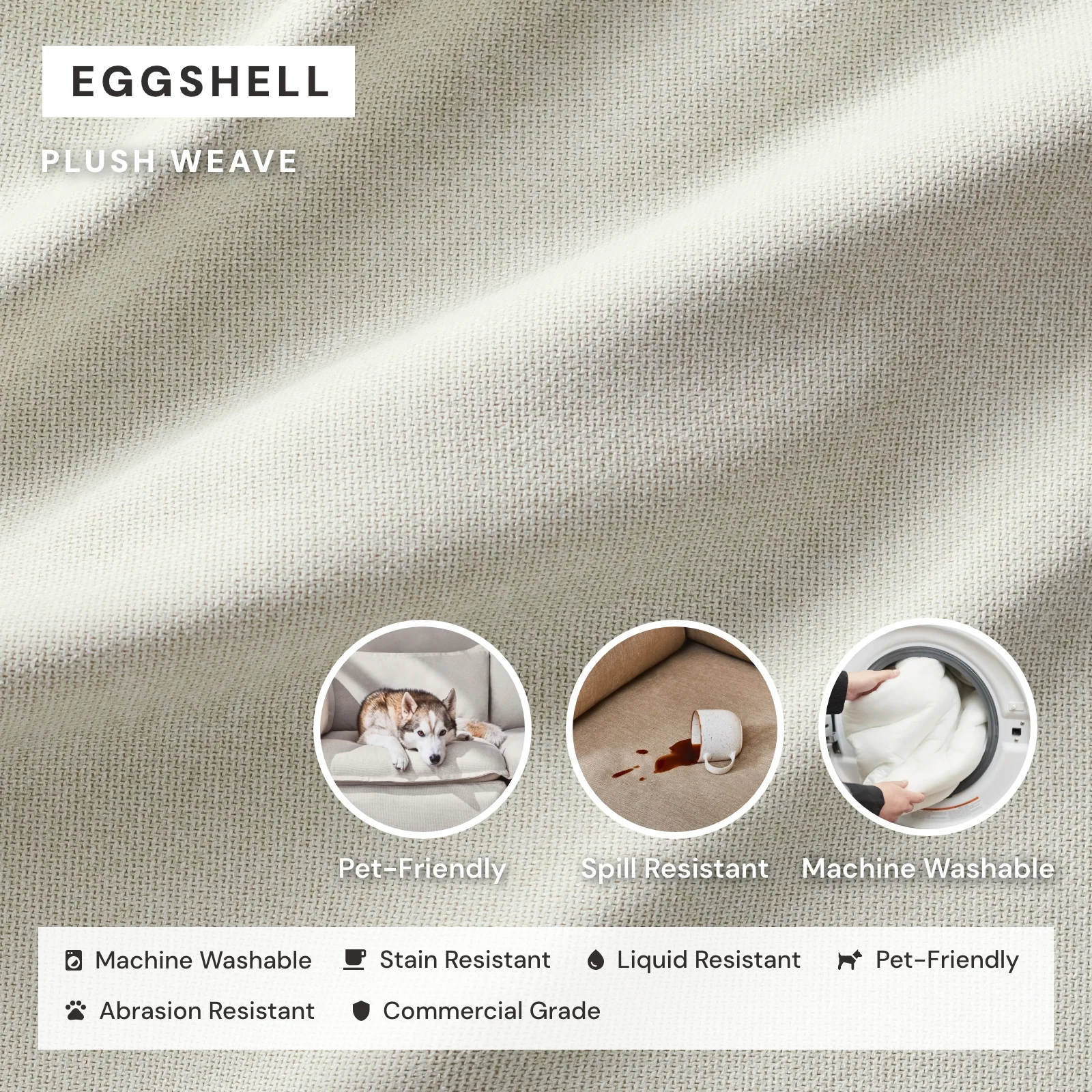 Square Performance Accent Pillow 16 x 16 | Plush Weave in Eggshell - Image 3