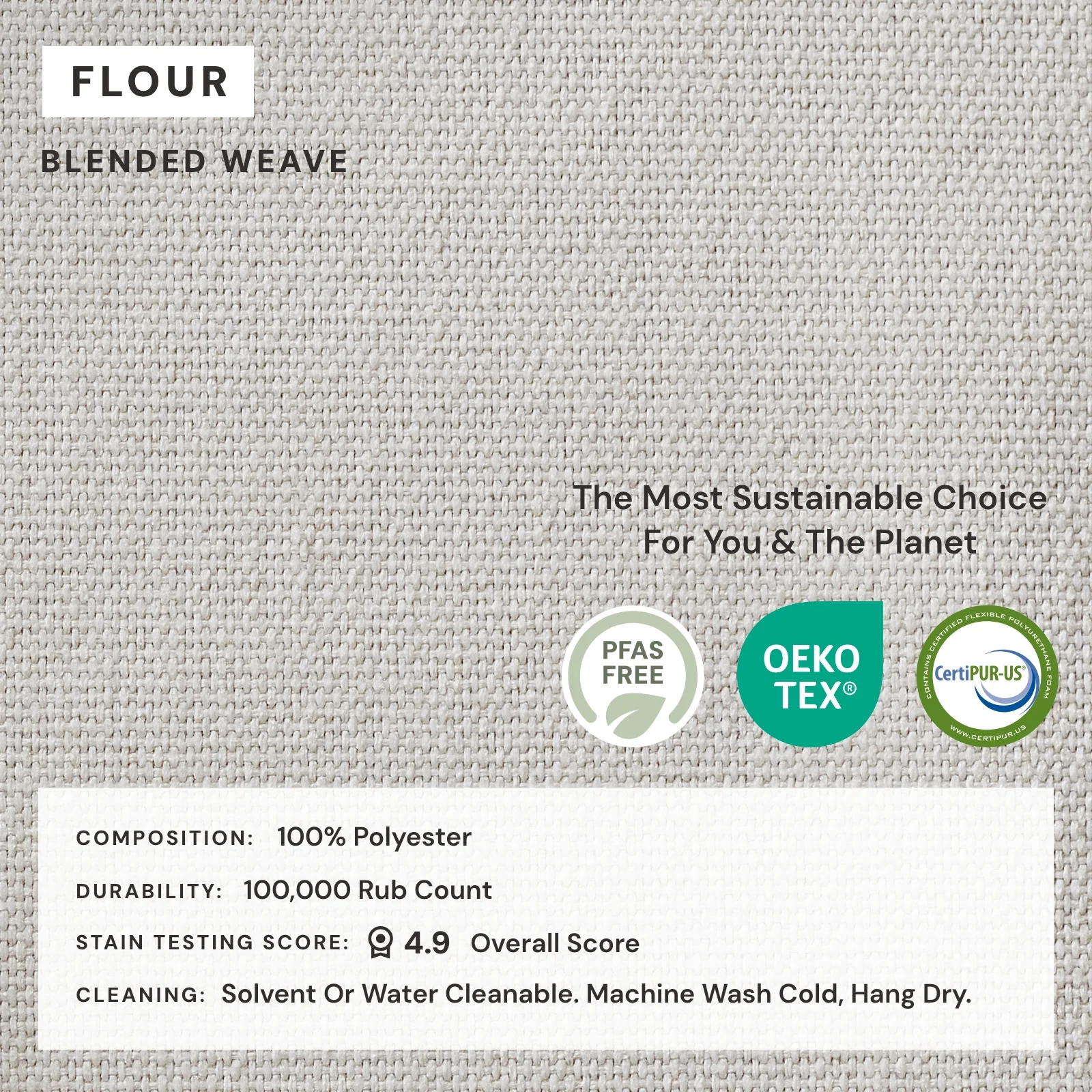 Square Performance Accent Pillow 18 x 18 | Blended Weave in Flour - Image 4