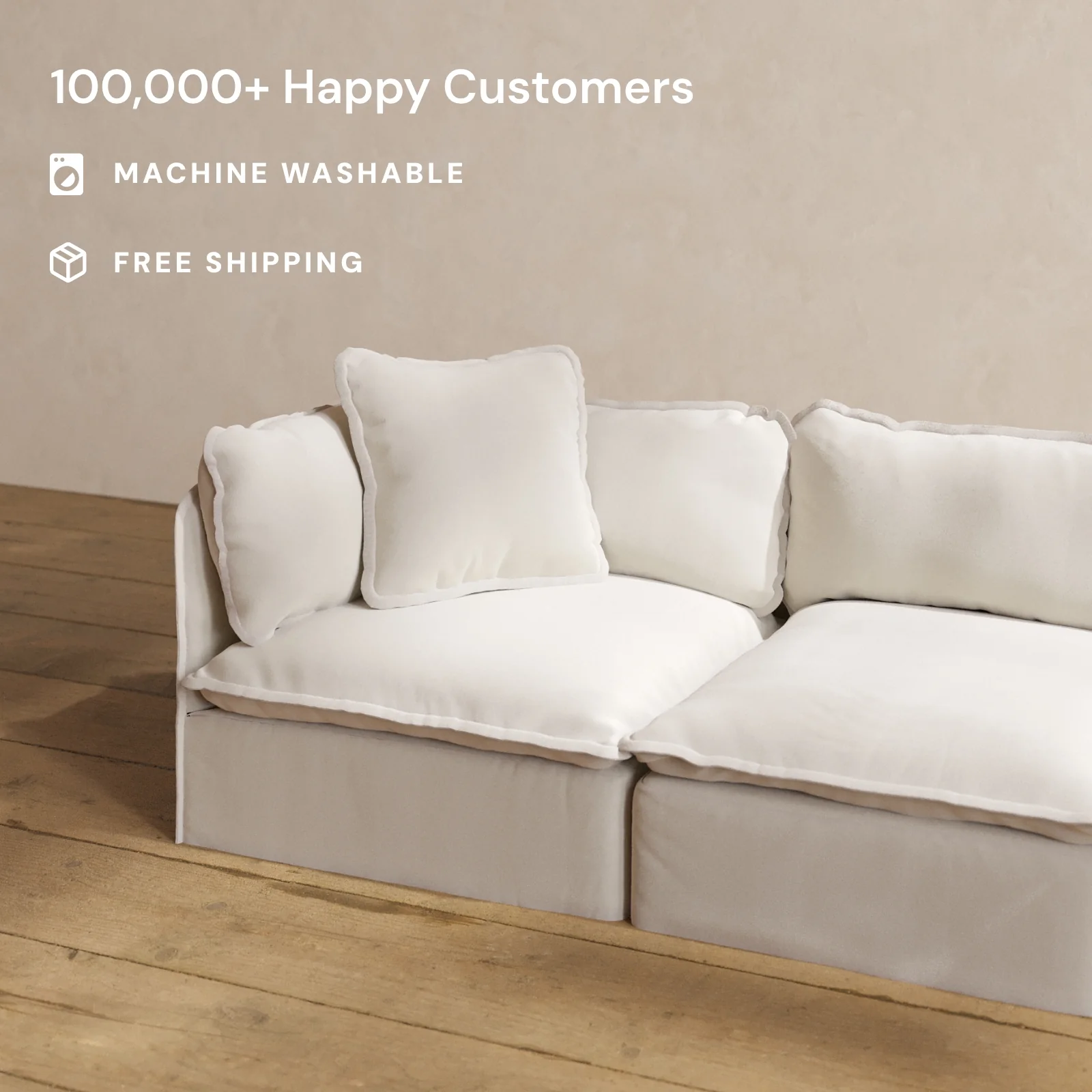 Square Performance Accent Pillow 20 x 20 | Blended Weave in Flour - Image 2