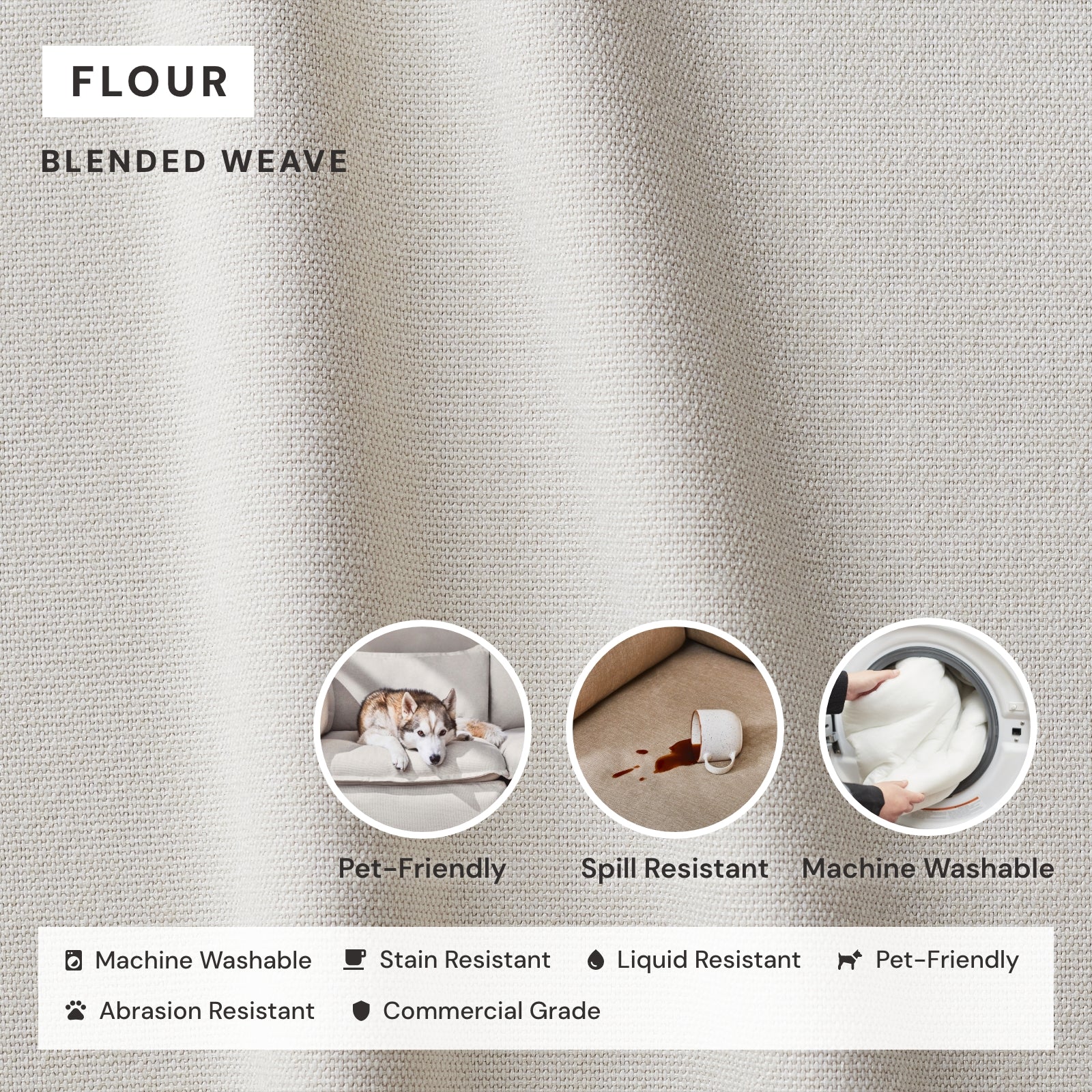 Square Performance Accent Pillow 22 x 22 | Blended Weave in Flour - Image 3