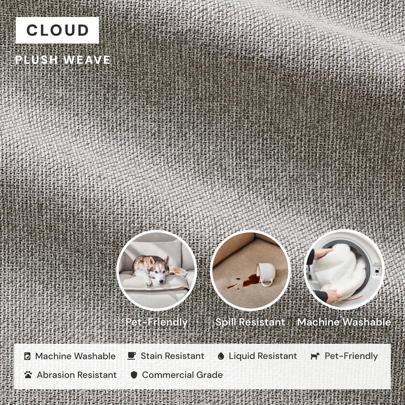 Square Performance Accent Pillow 22 x 22 | Plush Weave in Cloud - Image 3